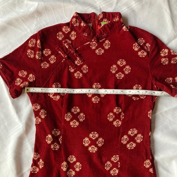Burgundy Qipao Cheongsam Dress Corded Cotton Asian Y2K Small - Picture 6 of 12